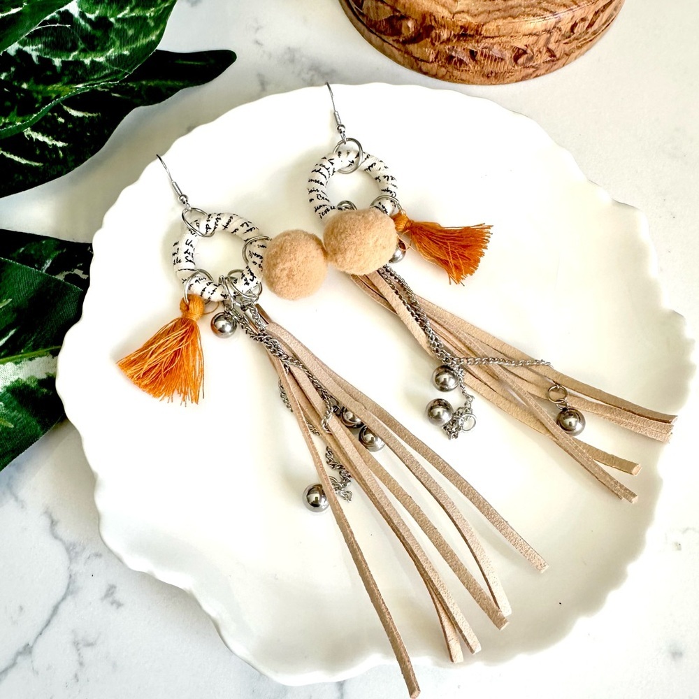2/$30🌵 Boho Tassel Pom Dangle Faux Suede Earrings Circle Gift Jewelry NEW Long
